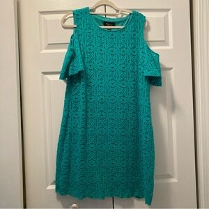 RN Studio Elegant Teal Cold Shoulder Lace Dress